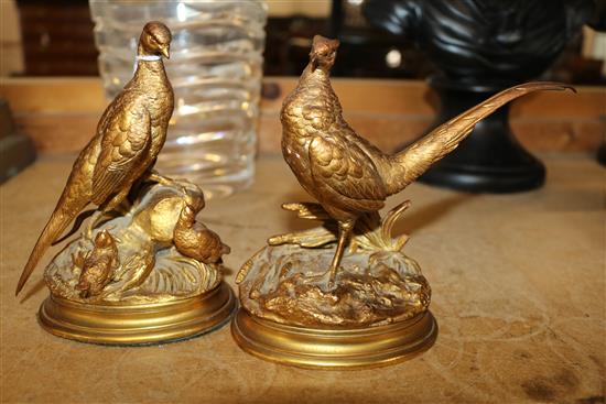 After Jules Moigniez  A pair of gilt bronze pheasants, height 5.5in.(-)